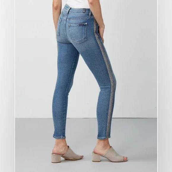 NWT 7 FOR ALL MANKIND B(air) High-waist Ankle Skinny Jeans 27 Glitter - Picture 2 of 13